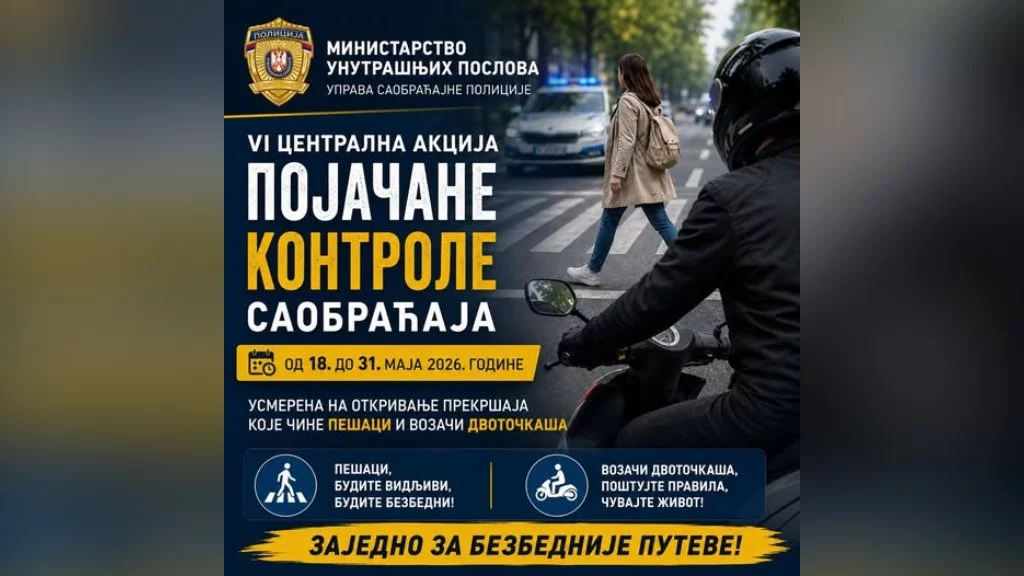Od sutra pojačana kontrola pešaka i vozača dvotočkaša u saobraćaju
