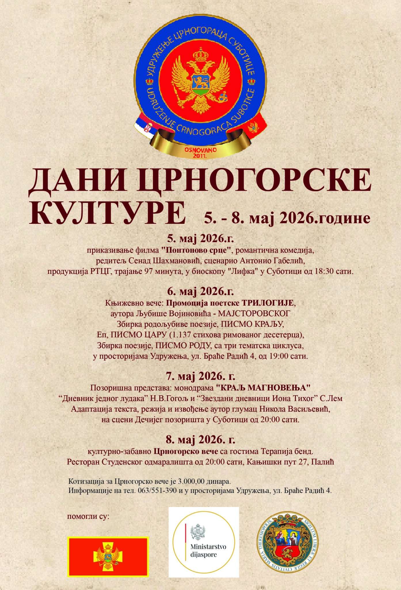 Dani crnogorske kulture u Subotici