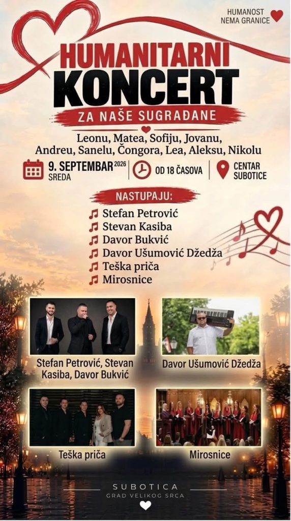 Humanitarni koncert u centru Subotice: Muzikom za pomoć našim sugrađanima