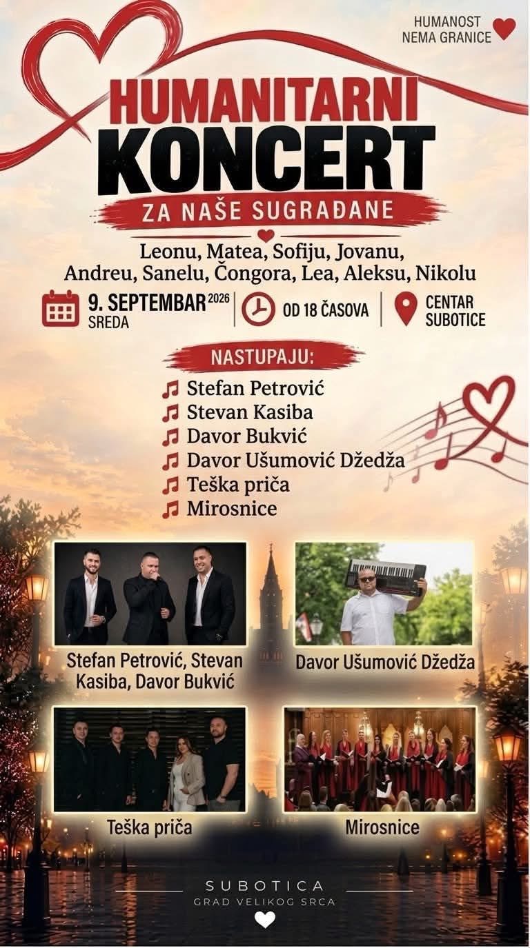 Humanitarni koncert u centru Subotice: Muzikom za pomoć našim sugrađanima