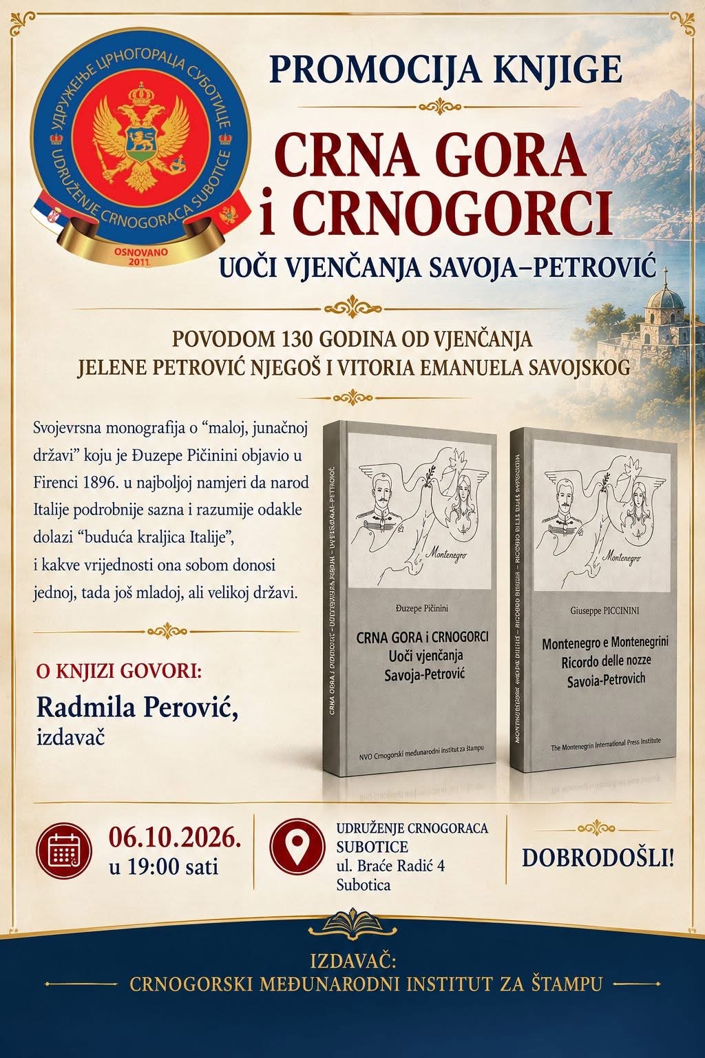 Knjiga o Crnoj Gori i Crnogorcima iz 1896. godine biće predstavljena u Subotici