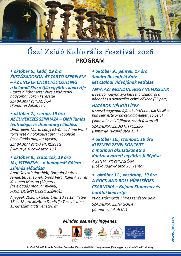 Jesenji festival jevrejske kulture od 6. do 11. oktobra u Subotici