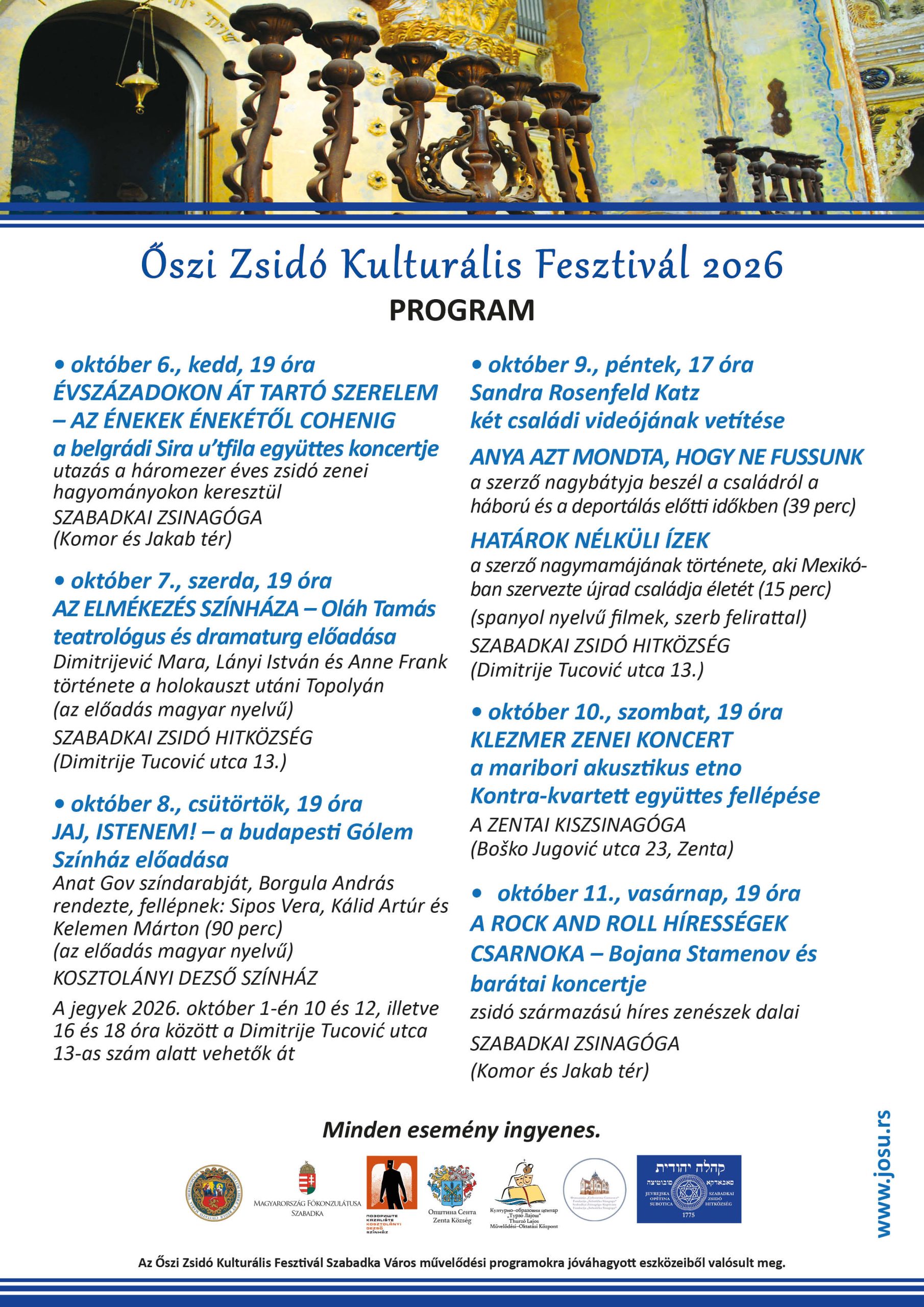 Jesenji festival jevrejske kulture od 6. do 11. oktobra u Subotici