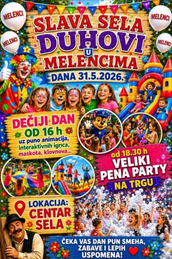 Seoska slava Duhovi obeležava se 31. maja u Melencima – dan pun tradicije, zabave i raznovrsnog programa za sve generacije