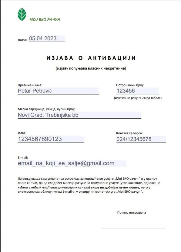 JKP &bdquo;Čistoća i zelenilo" poziva građane da aktiviraju uslugu &bdquo;Moj EKO račun"